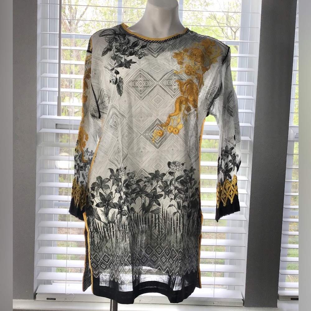 New Pakistani kurti gray printed Lawn women loose  fits medium to large